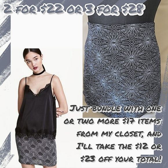 H&M Black/Silver Glittery Mini Skirt size XS - Picture 1 of 12